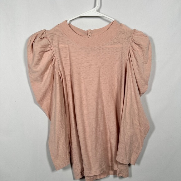 Nation LTD elevated basics pima cotton puff sleeve top M blush - Picture 2 of 11